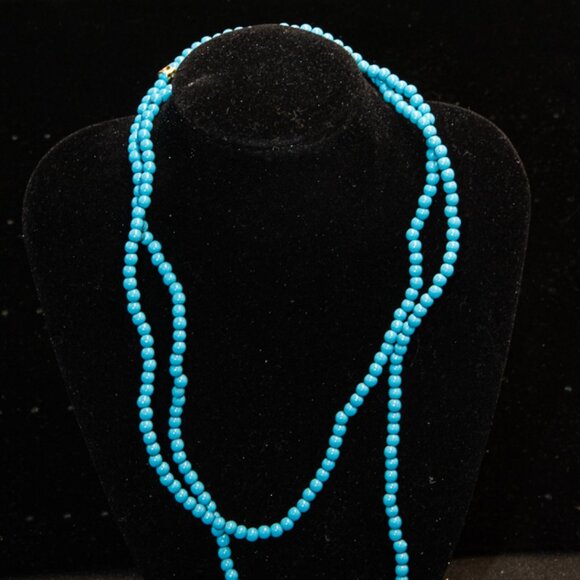 36" Turquoise Look Small Seed Bead Necklace - Picture 1 of 4
